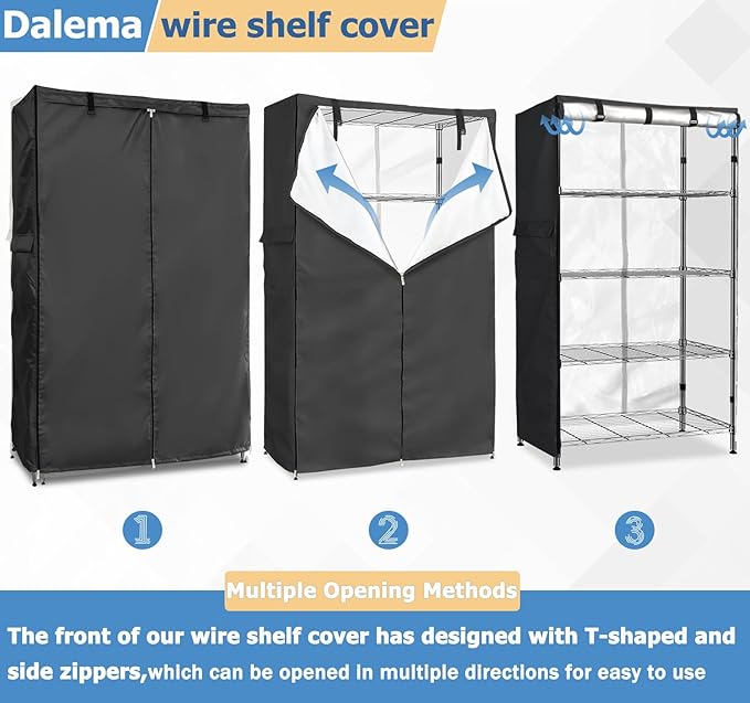 Wire Rack Covers,Heavy Duty 600D Dustproof Waterproof Storage Rack Covers for Metal Shelves,Storage Shelf Cover with Zipper for Wire Shlef,30''W x 14''D x 63''H,Black with Clear Front