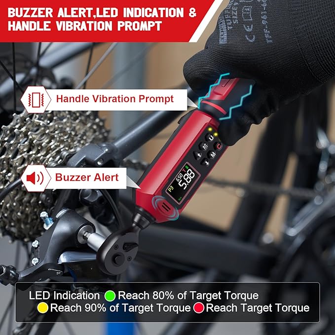 1/4-inch Digital Torque Wrench(0.33-22.1Ft.Lb/0.45-30N.m) ±1% Accuracy Digital Torque Wrench with Vibration, Buzzer,LED Notification and Five Units of Measure, for Bike, DIY and Home Repair