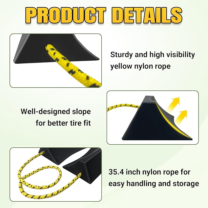 ROBLOCK Upgrade Wheel Chocks for Lightweight Travel Trailer Light Truck Car Tractor, Sturdy Simple Easy to use,Tires Light Block Stopper Chock with Nylon Rope Yellow Reflective Tape (4pack)