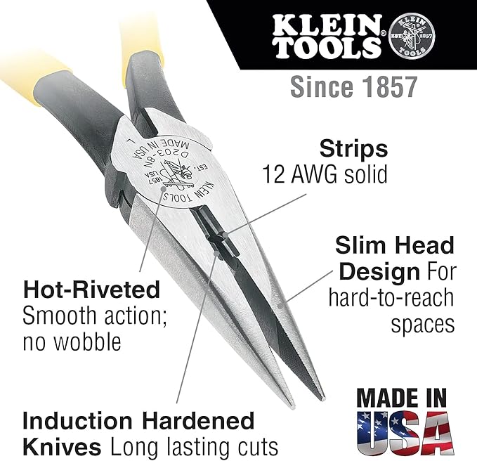 Klein Tools Crimping and Cutting Tool Bundle | Needle Nose Pliers, Long Nose Side Cutters, Alligator Pliers
