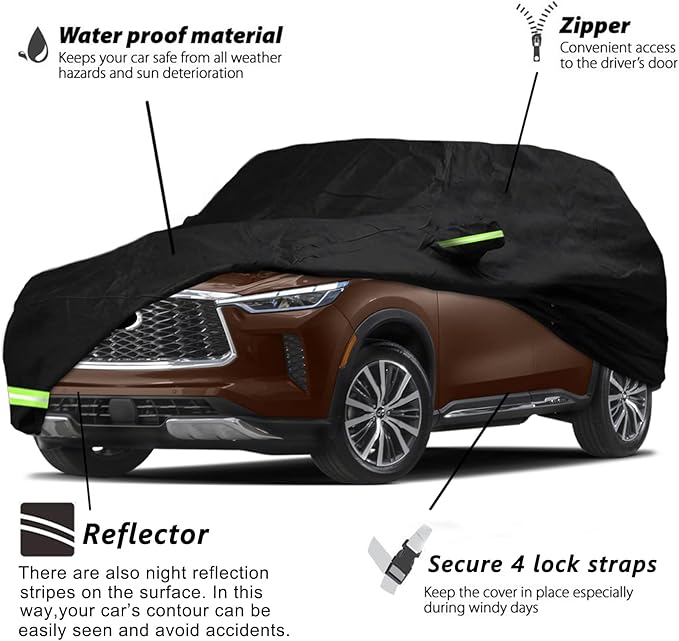 YIXIN Waterproof Car Cover for 2014-2026 Infiniti QX80 Car Cover Custom Fit 100% Waterproof Windproof Strap & Single Door Zipper Bands for Snow Rain Dust Hail Protection