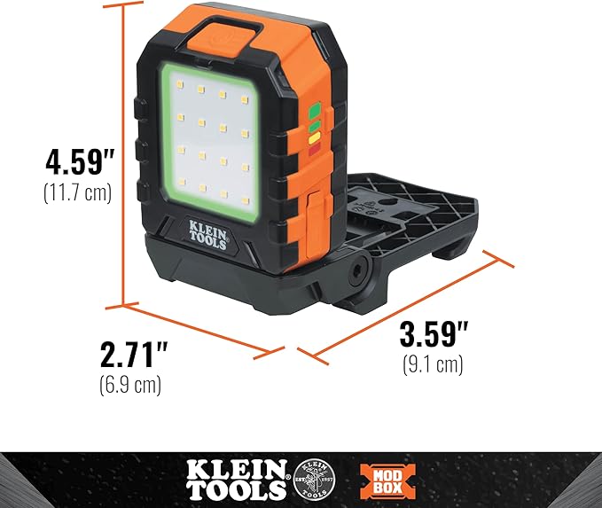 Klein Tools 56416 Rechargeable LED Work Light, 1000-Lumens, Magnetic Work Light with 3 Modes, 360-Degree Rotation and Kickstand, Compatible with MODbox Rail System