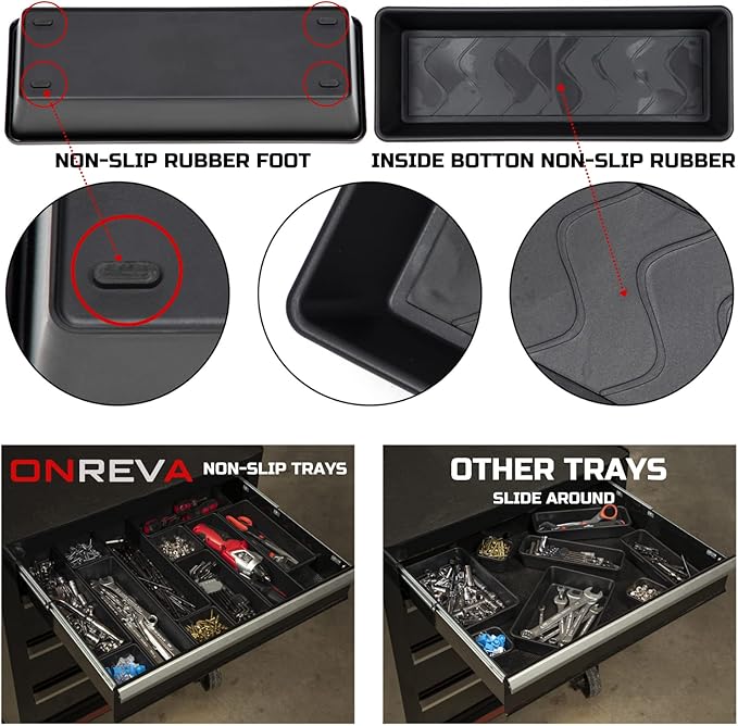 ONREVA Tool Box Organizer Tray Divider Set, Extra Large Toolbox Trays, Tool Box Organizers and Storage Kit, Rolling Tool Chest Drawer Bins, Hardware Screwdrivers Pliers Organization, 6pcs
