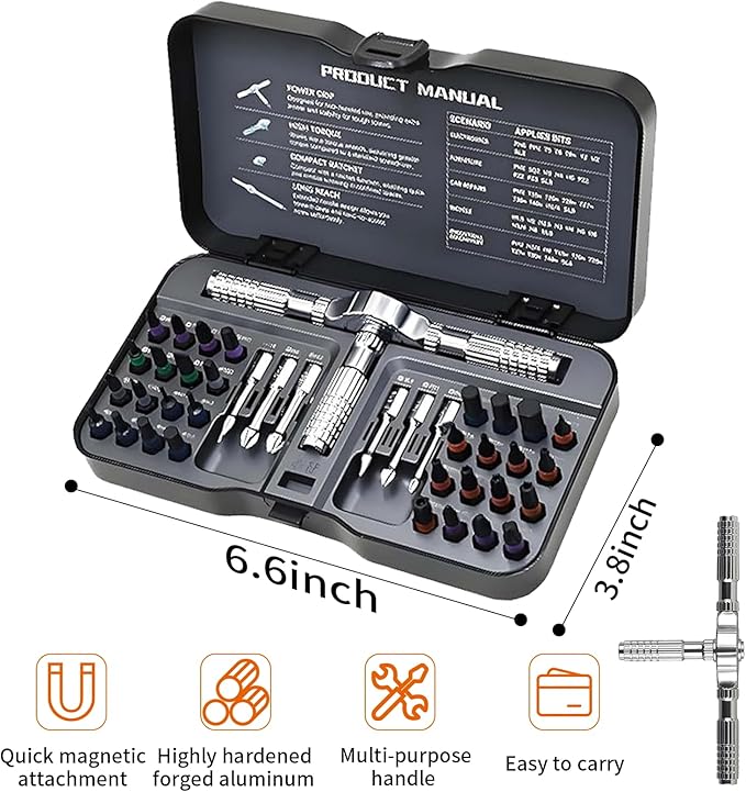 40 in 1 Magnetic Ratchet Screwdriver Set, Multi Bit DIY Magnetic Screwdriver Set with Detachable Ratchet Handle, Portable Precision Repair Tool Kit for Furniture, Electronics, Bicycle