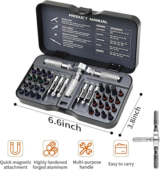 40 in 1 Magnetic Ratchet Screwdriver Set, Multi Bit DIY Magnetic Screwdriver Set with Detachable Ratchet Handle, Portable Precision Repair Tool Kit for Furniture, Electronics, Bicycle