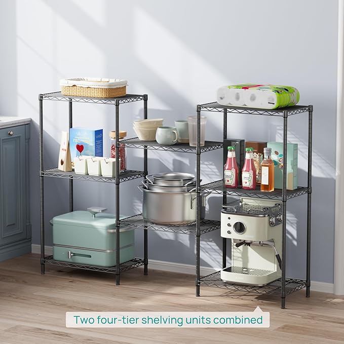 SINGAYE 4 Tier Storage Rack Wire Shelving Unit Shelves Metal for Pantry Closet Shelve Organization Kitchen Laundryroom 800Lbs Capacity 24" D x 14" W x 48" H Black