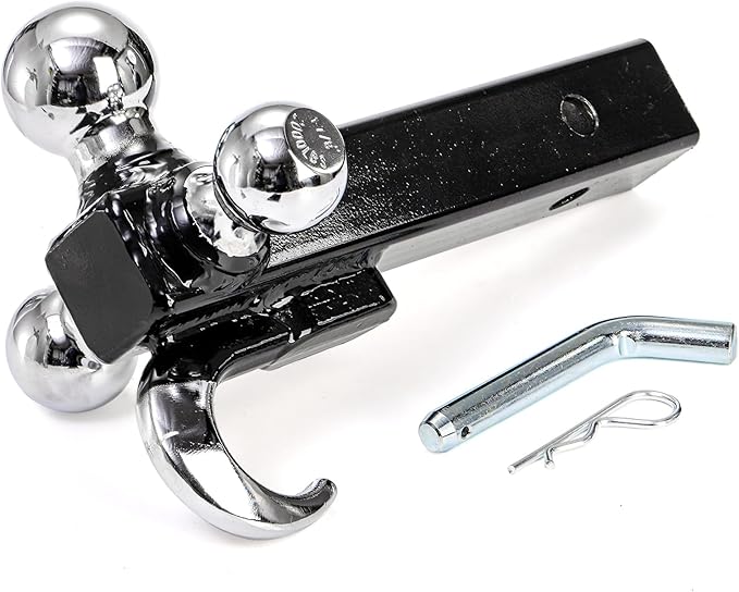 Yopay Trailer Hitch Tri-Ball Mount with Hook, Tactical Tow Hook, 3 Ball Truck Hitch, Sizes 1-7/8", 2" and 2-5/16", Fits 2 Inch Hitch Receiver