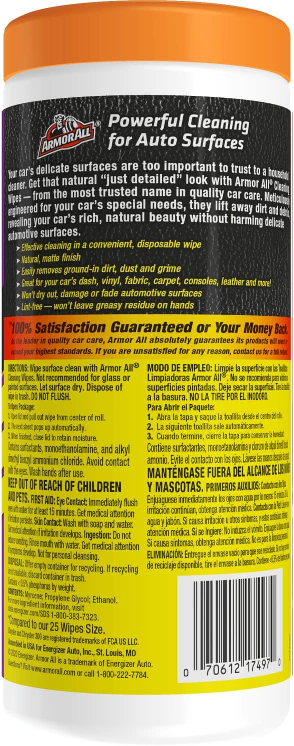 Armor All Interior Car Cleaning Wipes, Car Wipes for Dirt and Dust, 30 Count (Pack of 2)