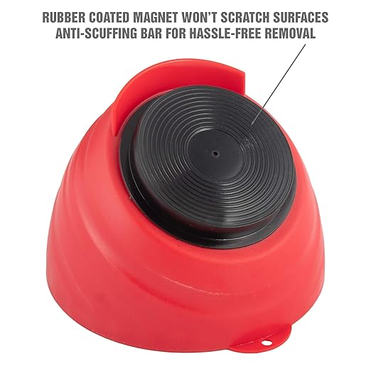 OEMTOOLS 25333 Red Magnetic Nut Cup, Curved Magnetic Parts Tray Holds Up to 5 Pounds, Attaches To Metal Surfaces, Multi-Use Nuts And Bolts Organizer Made From Durable ABS Plastic