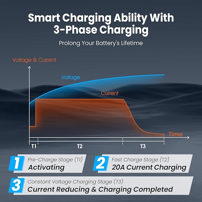 12V 20A Lithium Battery Charger VATRER POWER 14.6V LiFePO4 Battery Charger with 0V Activation, LED Indicator & Anderson Connector for 12V Lithium Batteries in Boat RV