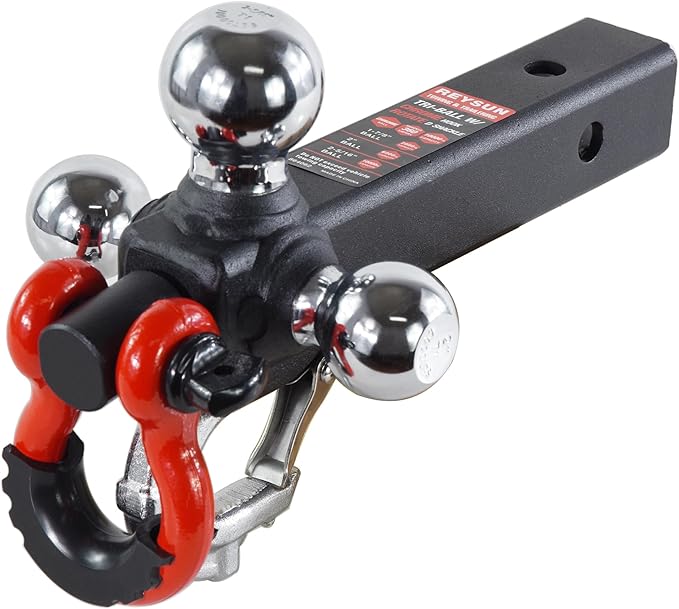 Trailer Hitch Tri-Ball Hitch with Rotatoble Tow Shackle and Tow Hook, fits for 2-inch Receiver, Chrome Trailer Ball…