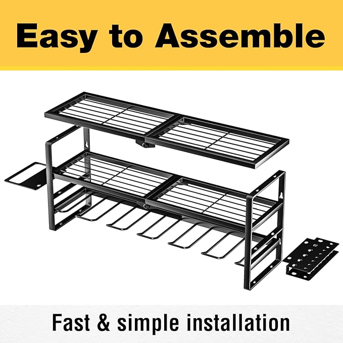 YYR Heavy Duty Power Tool Organizer Wall Mount, Cordless Drill Hanger Storage Rack, Battery Tools Holder with Charging Station Shelf for Garage Organization, Workshop, Pegboard, Shed - 24 Inch 6 Slots