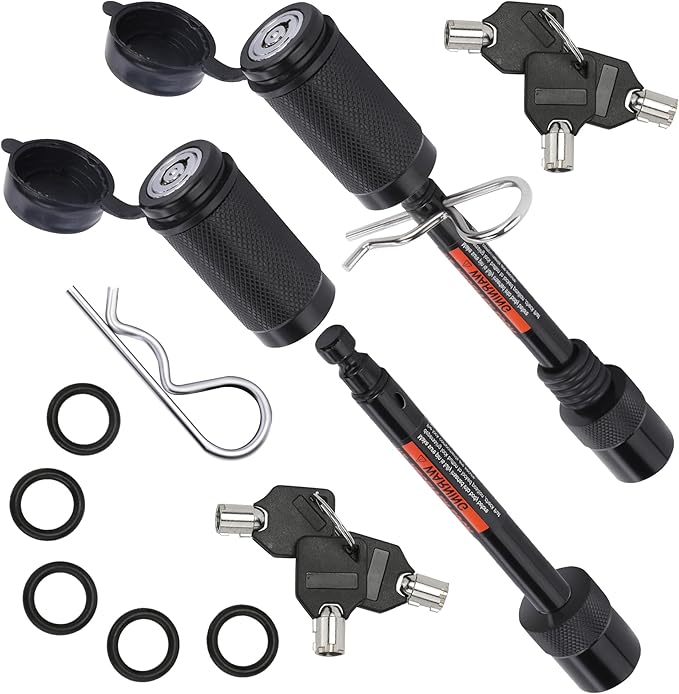 AC-DK 5/8" Trailer Hitch Locks with 3-1/2" Long Pin, Double Safety Tow Hitch Receiver Locking Pin for Class III IV 2" and 2-1/2" Receiver, Keyed Alike, for Tow Truck, Bike, Car, Boat