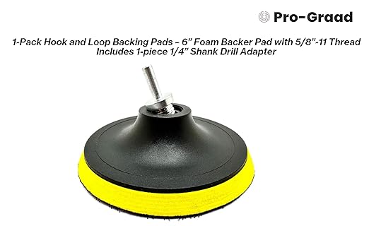 6" Hook and Loop Backing Plate for Soft Wool Polishing Buffering Pads, Backer Pad with 5/8”-11 (5/8 inch TPI), 6 inch Backup Pads for use with Angle Grinder or Drill – with Drill Adapter