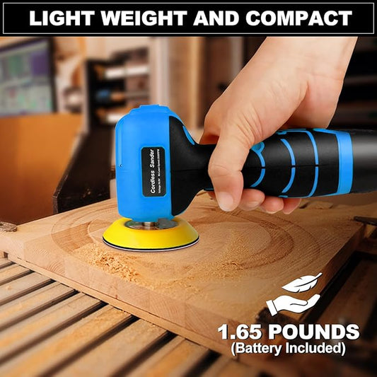 Cordless Sander, 3" Palm Sander with 2Pcs 16.8V 3.0Ah Batteries, 3500RPM Mini Polisher, 30 Accessories Sanders Tool for Sanding/Polishing/Waxing/Cleaning