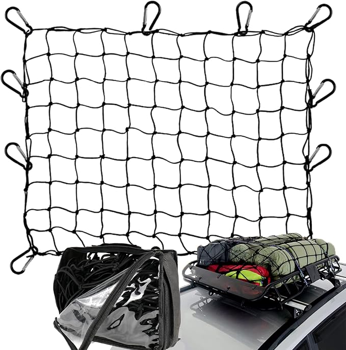 Cargo Net for Pickup Truck Bed 3'x4' Stretches to 6'x8' Heavy Duty Truck Bed Cargo Net 12 Tangle-Free Clip Carabiners and 1 Storage Bag Small 4" x 4" Mesh Universal Car Organizer Net for Large Loads
