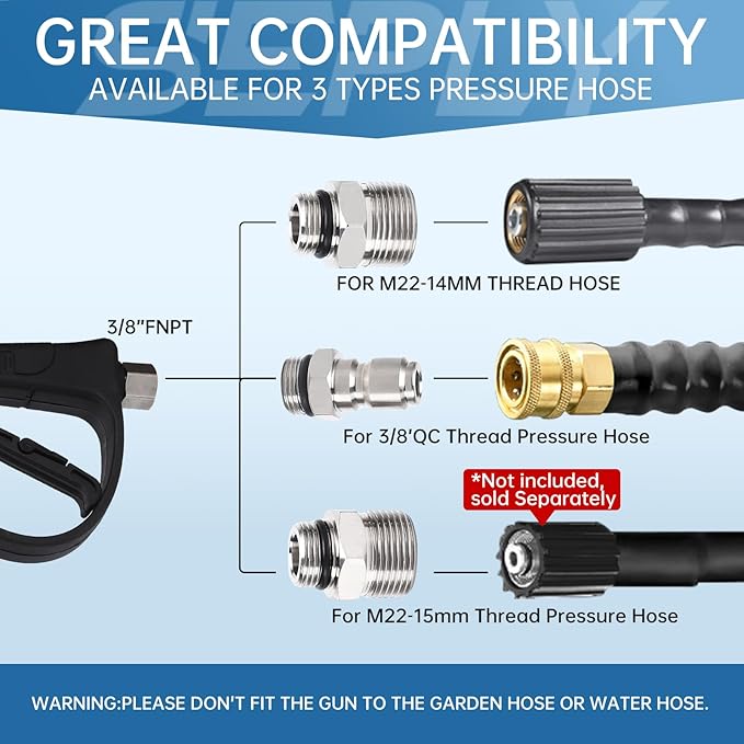 Foam Cannon for Pressure Washer Gun Kit with Dual Connector Accessory, Car Wash Foam Gun with 5 Pressure Washer Nozzle Tips 3/8'' Swivel Quick Connector and M22-14mm and M22-15 mm Fitting