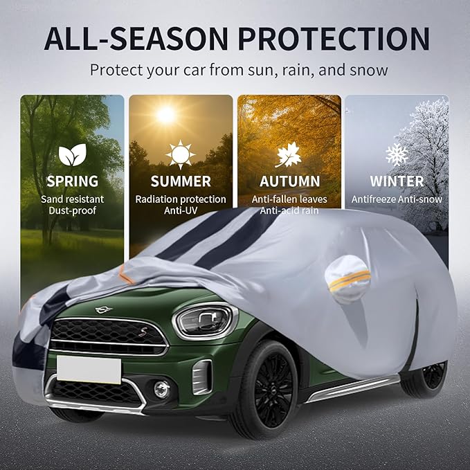 Multi-Layer Car Cover Custom Fit for Mini Countryman(2010-2026), 100% Waterproof All Weather for Automobiles, Gift with Towel, Heavy Duty Car Covers for Rain Sun UV Protection with Door Zipper