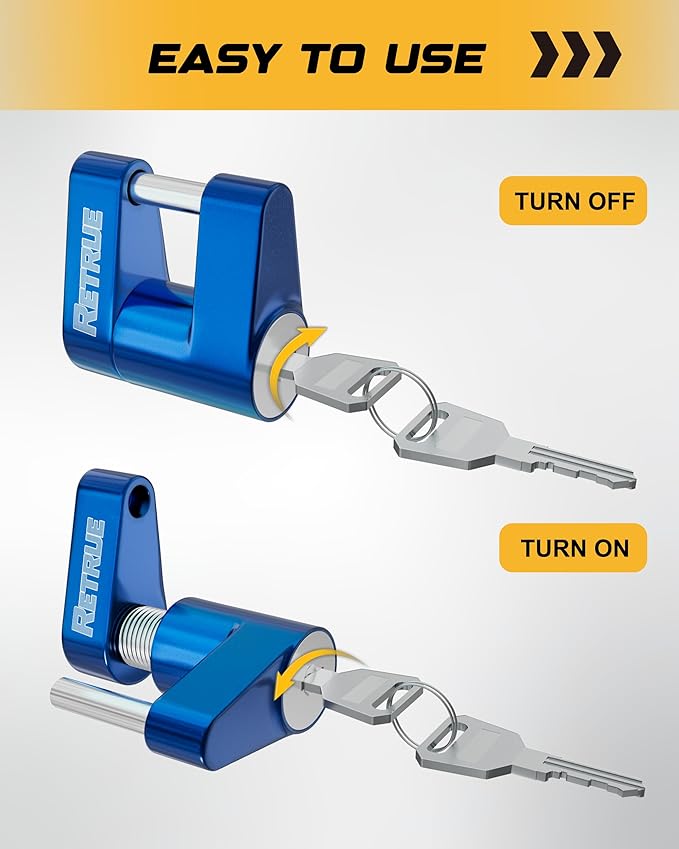 RETRUE Trailer Tongue Coupler Lock, Trailer Hitch Lock,Dia 1/4 Inch, 3/4 Inch Span for Tow Boat RV Truck Car's Coupler, Blue