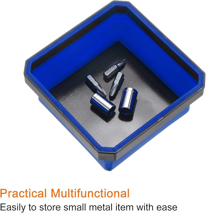 HARFINGTON Collapsible Magnetic Parts Tray Foldable Tool Trays Square Small Metal Parts Organiser for Fixing Screw Bolts Nuts Washers Pins, Blue