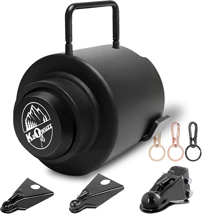 Trailer Lock, Heavy Duty Tongue Locks Fits 2 5/16-Inch Couplers, Anti-Theft, Anti-Smashing, Secures Safety Chains,Steel Tow Hitch Lock with Handle for RV, Trailer, Boat (Balck with Handle)