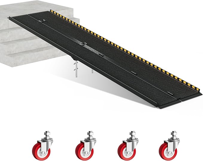 CAMMOO 10FT Portable Wheelchair Ramp-800LBS Heavy-Duty, High-Strength Aluminum Alloy with 4 Adjustable Legs, 4 Wheels, Triple Anti-Slip and Seamless Design, Ideal for Home Steps, Threshold, Doorways