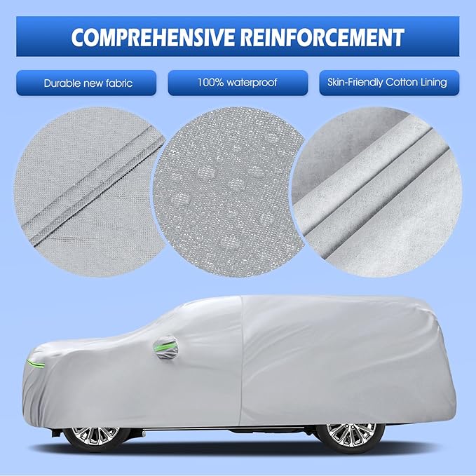 Car Cover Fit for Chevrolet Tahoe 4 Door 2007-2026, Migaven Waterproof Full Exterior Cover Sun Rain Protection with Door Zipper and Cotton Lining, Silver
