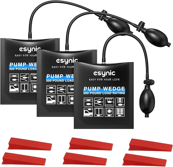 eSynic 3 Pack Air Wedge Bag Kit – 300lbs Heavy-Duty TPU Door Lifting Bag with Quick-Release Valve & 6 Plastic Wedges 2.4" Lift Height Durable Air Shim– Perfect for Door/Window Furniture Installation