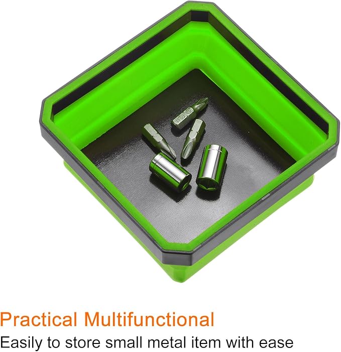 HARFINGTON Collapsible Magnetic Parts Tray Foldable Tool Trays Square Small Metal Parts Organiser for Fixing Screw Bolts Nuts Washers Pins, Green