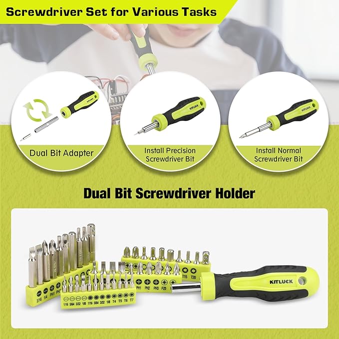 KITLUCK Power Drill Set, 180Pcs Home Hand Tool Kit with 8V Drill, Portable Tool box Kit with Screwdriver, Plier, Wrench, Socket, Harmer, Household Cordless Drill Set for Men Women Home