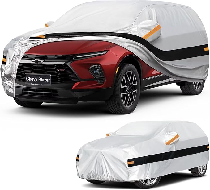 10 Layers SUV Car Cover Custom Fit for Chevrolet Chevy Blazer (2019-2026), Waterproof All Weather for Automobiles, Outdoor Full Cover Sun Dust Rain Protection with Cotton. Silver