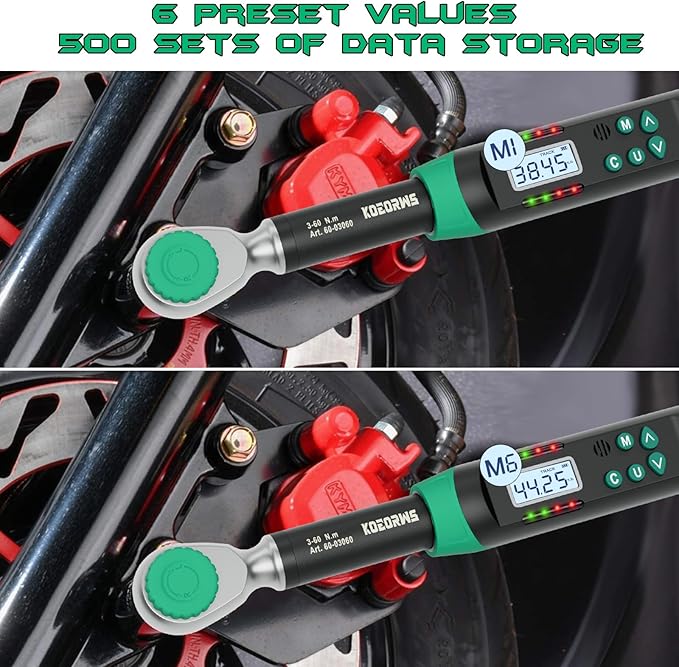3/8 Inch Drive Digital Torque Wrench, 2.21-44.25Ft.lb/3-60N.m, with Preset Value, Buzzer & LED Indicator, ±2% Accuracy Torque Wrench for Bike, Motorcycles
