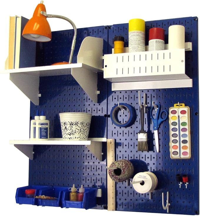 Wall Control Craft & Hobby Pegboard Organizer Storage Kit with Blue Pegboard and White Accessories