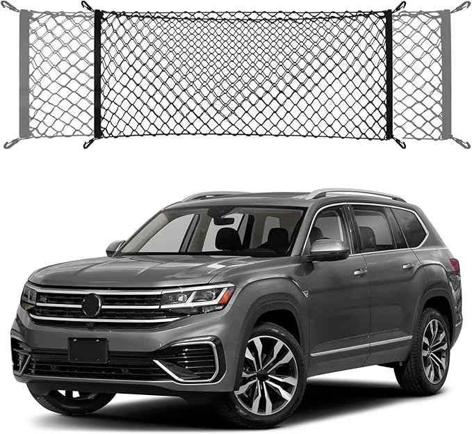 Envelope Style Trunk Cargo Net Compatible with Volkswagen Atlas New 2026 2025 2024 2023 2022 2021 2020 2019 2018 2017 Car Rear Nylon Mesh Tailgate Netting