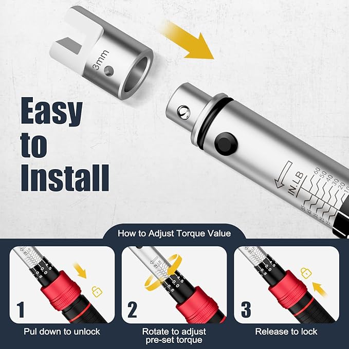 VANPO Spoke Torque Wrench 10–60 in-lb, 1/4" Drive Small Torque Wrench Kit with 9 Spoke Wrench Heads (5.1-6.9mm) & Spline, Motorcycle Spoke Wrench for Mountain, Road Bike & Motorcycle Wheel Maintenance