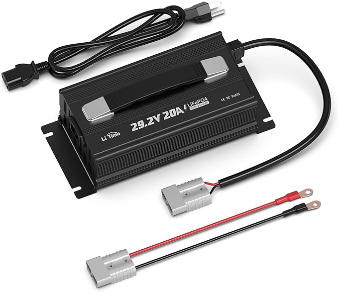 LiTime 29.2 V 20 A Lithium Battery Charger Designed for 24V LiFePO₄ Battery, Fast, Smart & Safe Support 0V Reactivation and 4‑Stage Protection, Deep Cycle Rechargeable Batteries of Home, RV