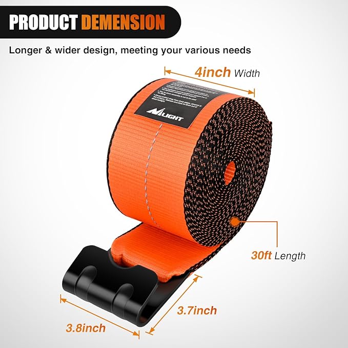 Nilight Truck Straps 4" x 30' Heavy Duty Tie Down with Flat Hooks 16800LBS Break Strength & 5400LBS WLL for Flatbed Trailer Cargo Control Recovery Tree Saver Bright Orange (4 Pack)