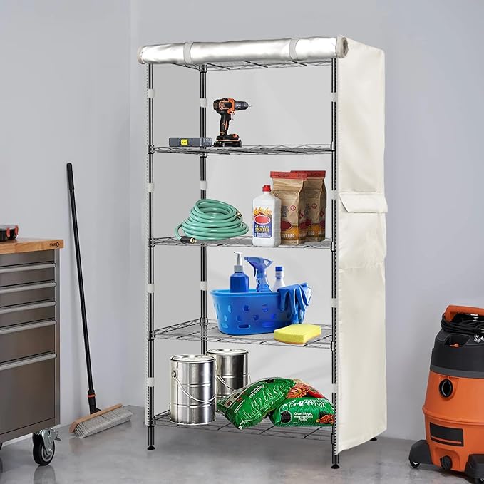Heavy-Duty Waterproof Wire Shelf Cover, Garage Storage Shelving Protector, Universal Fit 30 x 14 x 62 Inch Rack Covers with 1" Tolerance (White)