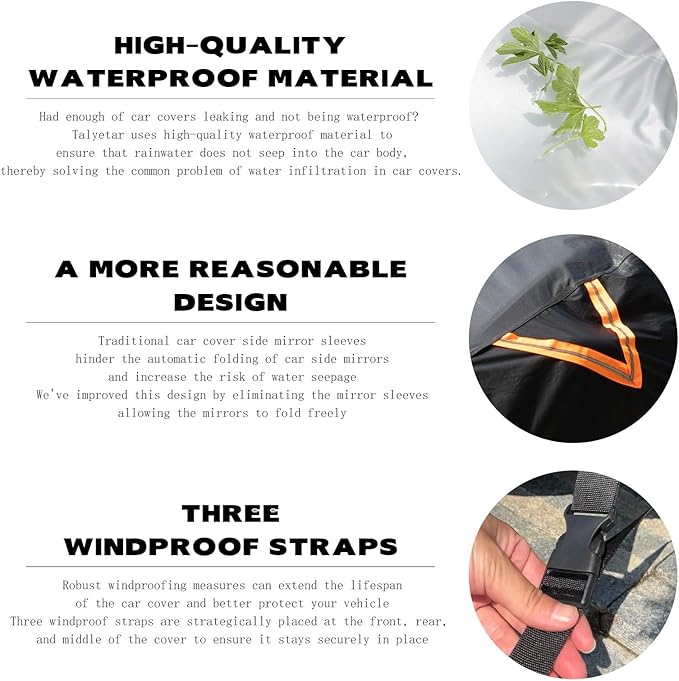 Car Cover Waterproof All Weather fit for Tesla Model 3,Heavy Duty Outdoor Cover with Driver Side Zipper & 3 Windproof Straps – Sun,Rain,Snow,Frost,Dust Resistant