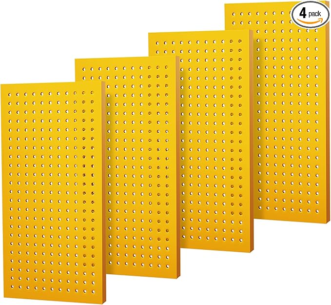 Metal Peg Board Panels for Workbench, Shop, Shed Modular Peg Board Organizer Board Kit, pegboard Wall Organizer(4 Pack, Yellow)
