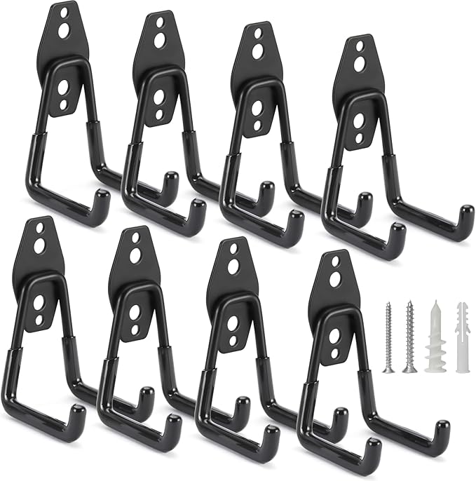 8 Pack Heavy Duty Garage Hooks Storage Organizer Wall Mount Power and Garden Tool Hangers, for Hanging Ladders, Ropes, Hose, Bulk Items