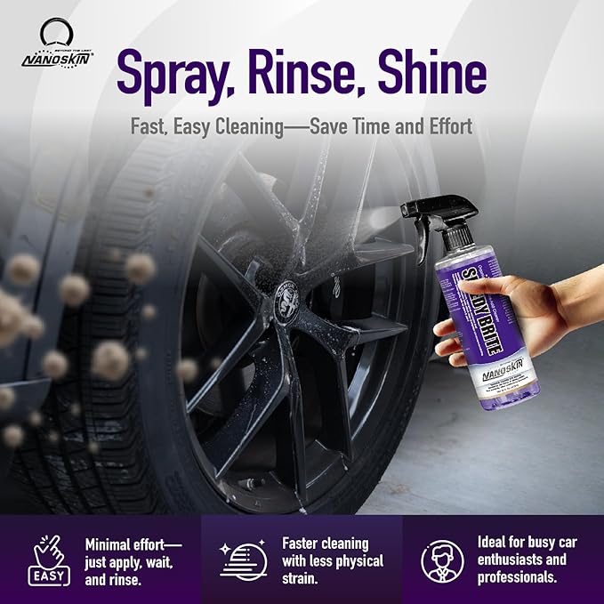 Nanoskin SPEEDY BRITE Pro Grade Wheel & Tire Acid Cleaner, 16 Oz. - Chrome & Coated Wheel Safe, Cleaning with Organic Acid | Removes Brake Dust & Road Grime for Auto Detailing, Body Shop Safe