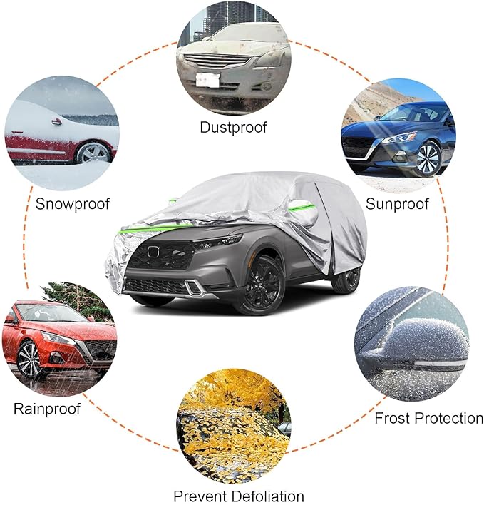 Waterproof Car Covers Replace for 2002~2025 Honda CR-V, 6 Layers All Weather Custom-fit Car Cover with Zipper Door & Windproof Bands for Snow Rain Dust Hail Protection (CR-V)