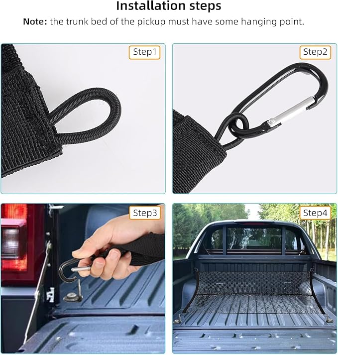 Highly Elastic Truck Bed Cargo Net - 4'x4' Stretches to 7'x7' | Heavy Duty Black Polyester Mesh with 8 Snap Hooks | Secure Your Load in Pickup, SUV, Trailer
