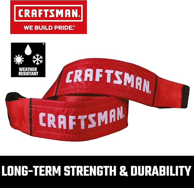 Craftsman CMXAZBS2003 Black/Red 4” x 30’ Heavy-Duty Recovery Tow Strap with Loop Ends - 6,666 lb Safe Wortking Load / 20,000 lb Break Strength