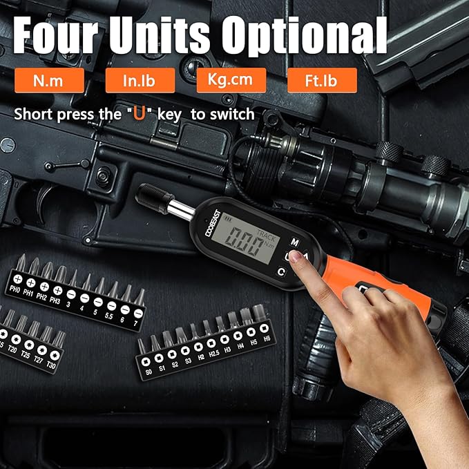 38pcs Torque Screwdriver 1.01-106.2 in-lbs/0.11-12 Nm, 1/4 inch Drive Electronic Digital Torque Wrench Set Vibration with Buzzer/LED Notification for Gunsmithing, Scope Mounting
