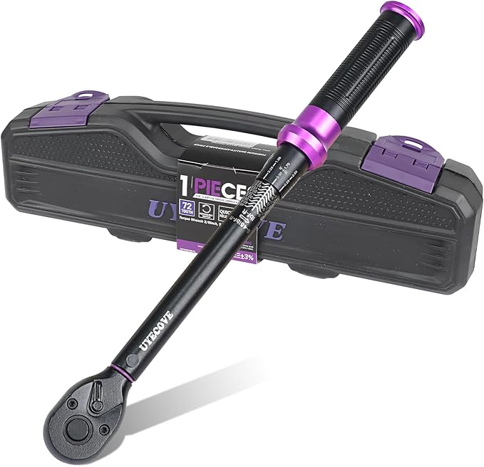 3/8" Inch Drive Click Torque Wrench 5-45 FT-LB/6.8-61N.M, ±3% Accuracy, Dual-Direction Click Professional Torque Wrench, Dual Range Scales Graduated in FT.LB and N.M, Purple
