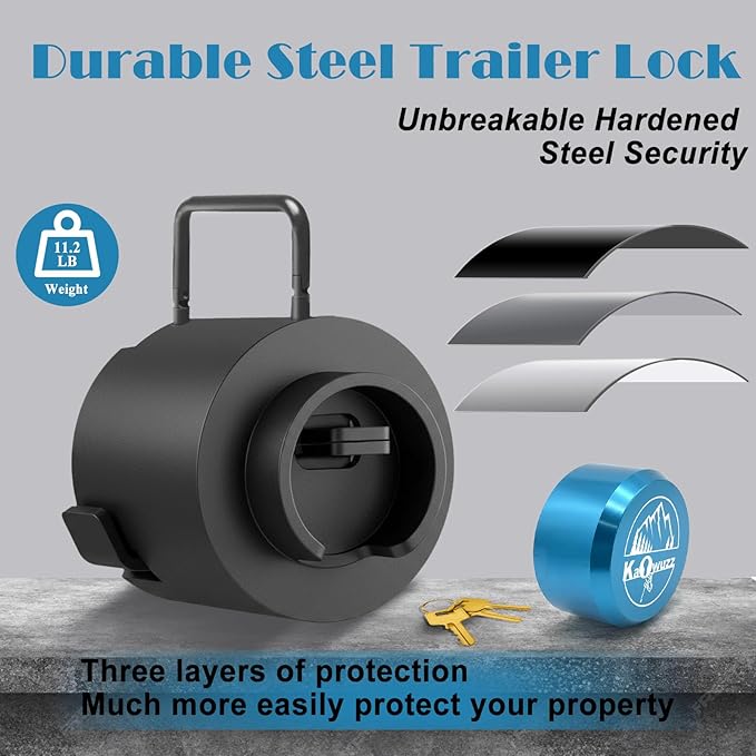 Trailer Lock, Heavy Duty Trailer Ball Lock Fits 2 5/16-Inch Couplers, Anti-Theft, Anti-Smashing, Secures Safety Chains, Solid Steel Towing Hitch Accessories for RV, Cargo, Boat (with Handle)