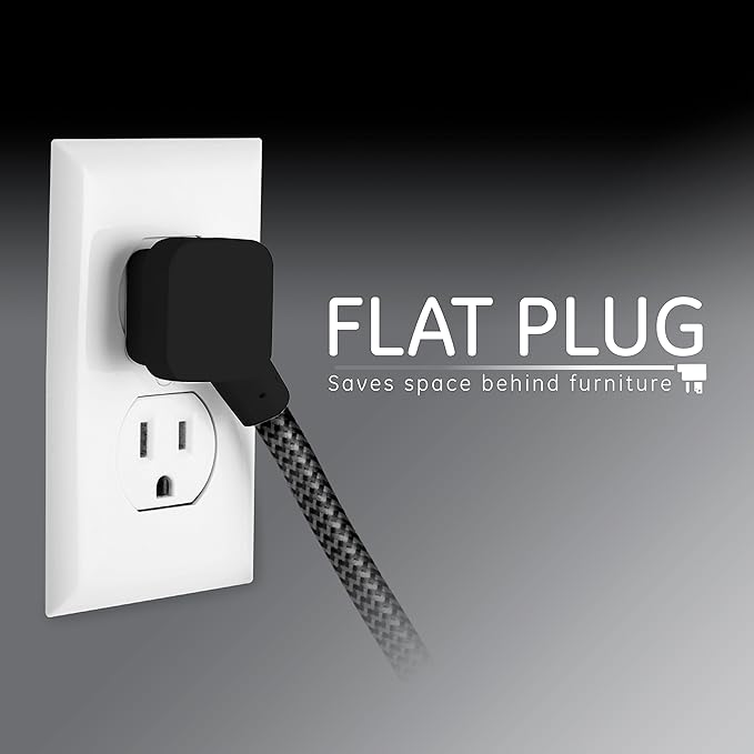 GE 3-Outlet Power Strip Extension Cord with Multiple Outlets 8 Ft Braided Short Cord Extension Cord Grounded Flat Plug ETL Listed White 41282