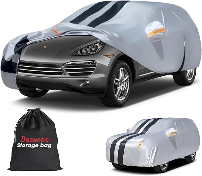 Multi-Layer Car Cover Custom Fit for Porsche Cayenne(2010-2026), 100% Waterproof All Weather for Automobiles, Gift with Towel, Heavy Duty Car Covers for Rain Sun UV Protection with Door Zipper